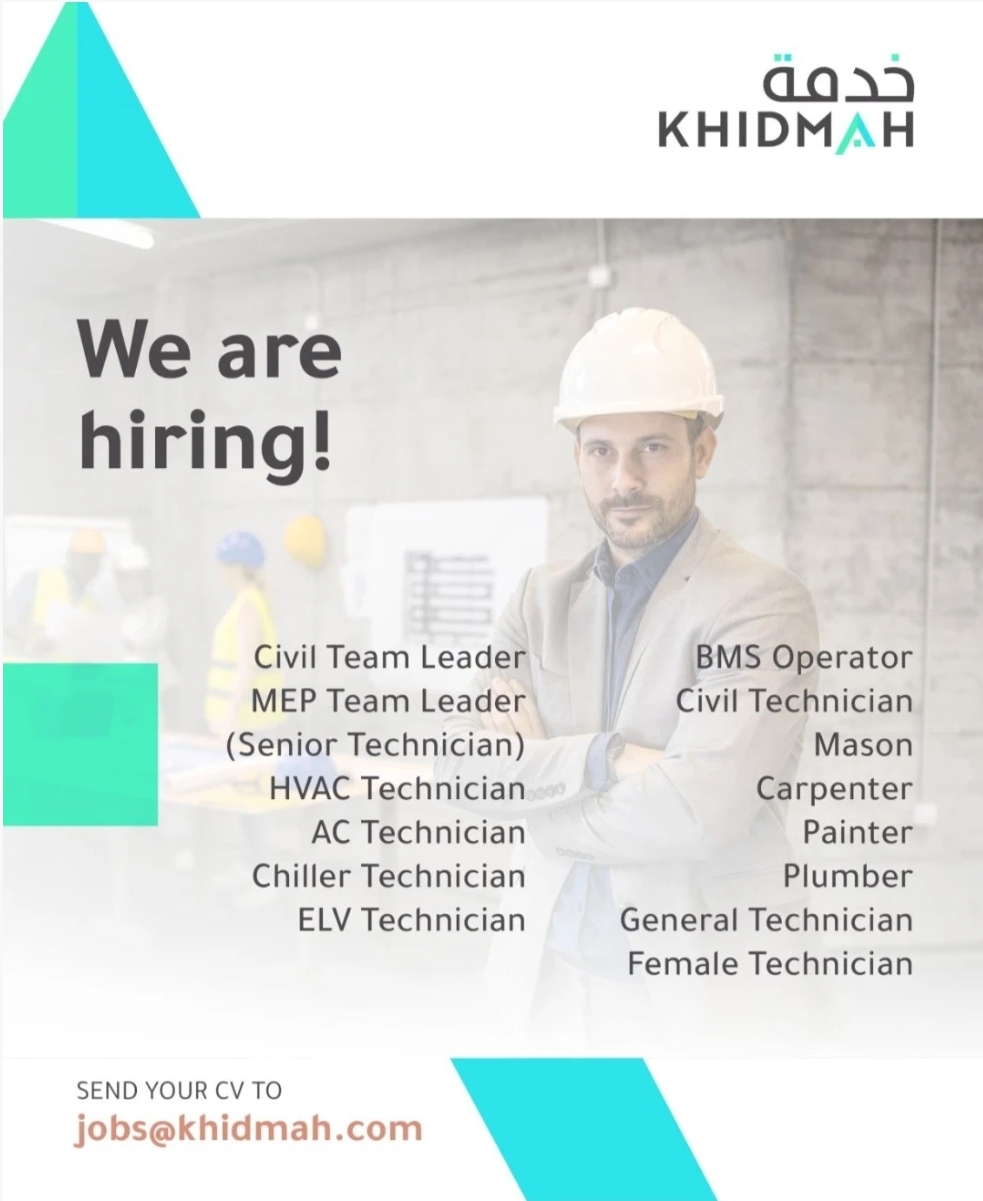 Khidmah Open Day Requirement For 2026 : Urgent Hiring For Technical Staff In Abu Dhabi